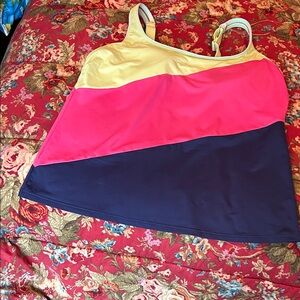Lands' End Navy, pink & lime green underwire tankini top
